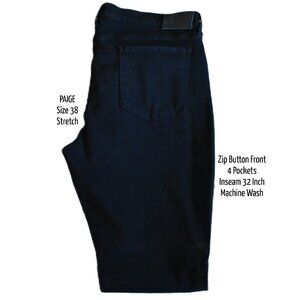 PAIGE Jeans Waist 38 Inch Inseam 32 Inch Black Zip Front Machine Wash